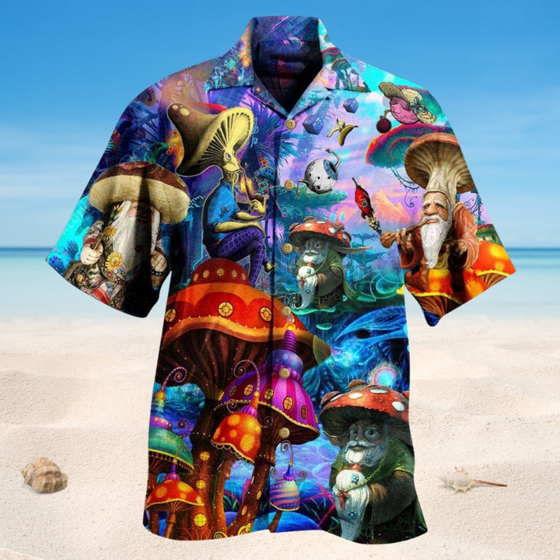 Colorful Mushroom Hawaiian Shirt For Island Vacations, Resort Wear, And Relaxed Seasonal Style