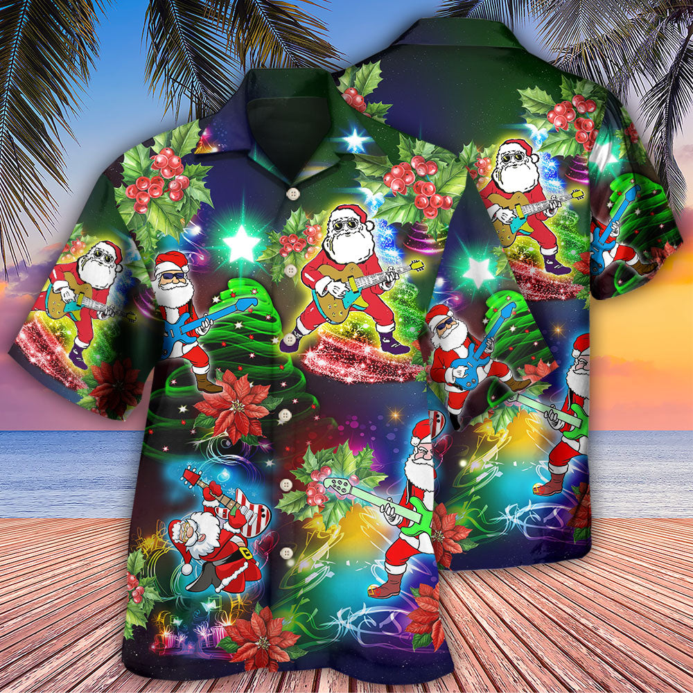 Christmas Guitar Hawaiian Shirt With Detailed Graphic For Summer Events Coastal Travel And Comfortable Styling