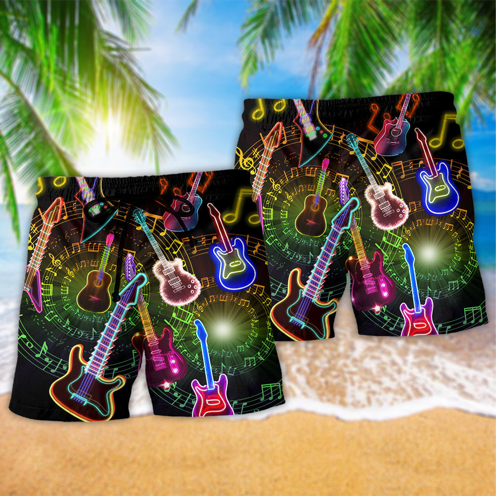 Music Guitar All You Need Beach Shorts Pattern View For Relaxed Vacation Styling