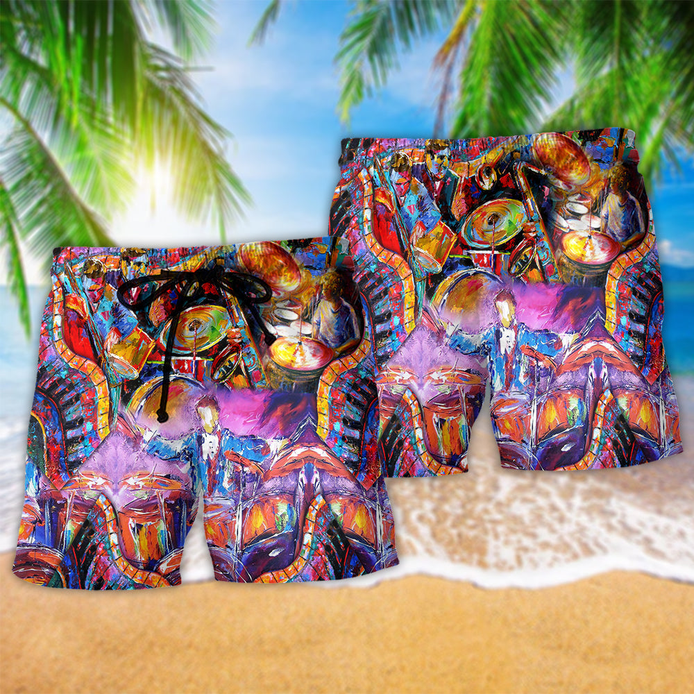 Drums Kill Silence Music Beach Shorts Pattern Detail For Warm Weather Comfort And Lightweight Summer Style