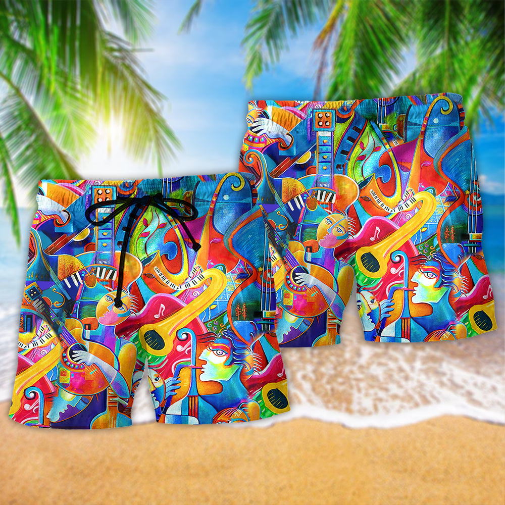 Music Full Colorful Bright Beach Shorts Print Detail For Thoughtful Gift Giving