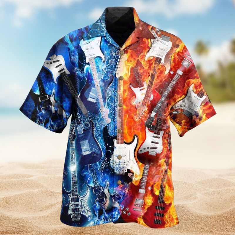 Music Is Life Guitar Is Therapy Hawaiian Shirt For Coastal Vacations Live Music Fans And Everyday Wear