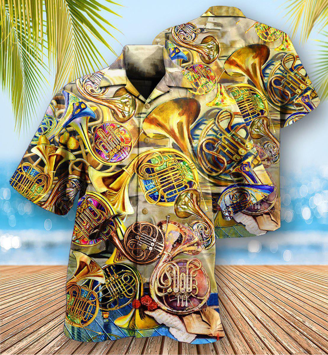 Music French Horn Hawaiian Shirt For Summer Events And Casual Outdoor Wear