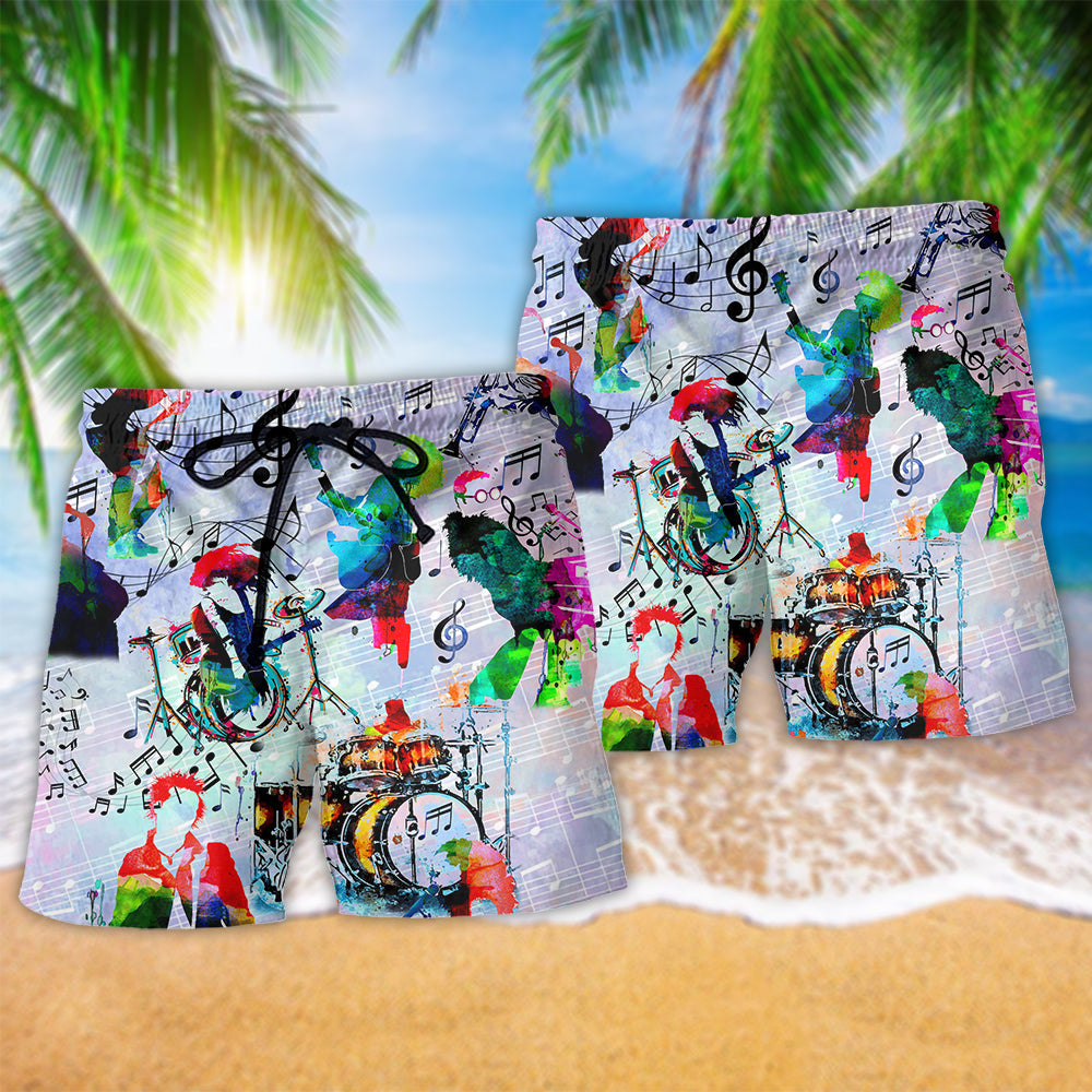 Retro Music Beach Shorts Pattern Detail For Summer Adventures And Relaxed Holiday Style