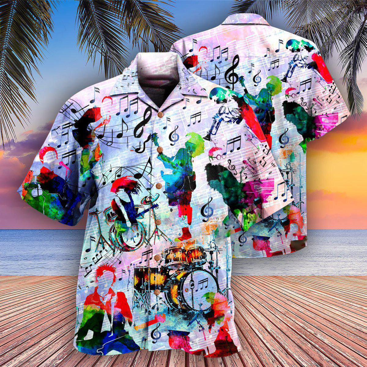 Music Notes Hawaiian Shirt With All Over Print For Island Holidays Summer Parties And Casual Outdoor Wear