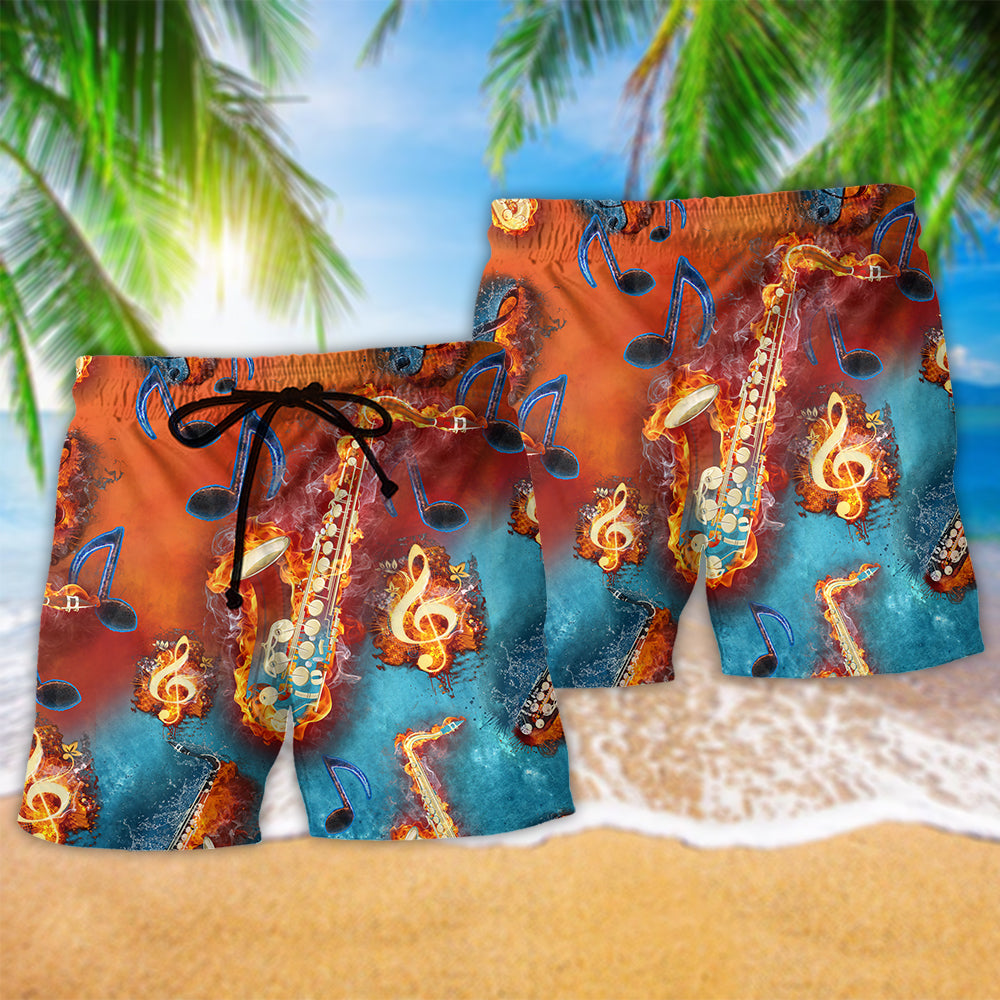 Music Love It Red Black Hawaiian Print Beach Shorts For Musicians And Outdoor Comfort