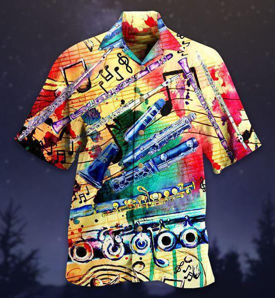Flute Hawaiian Shirt With All Over Print For Beach Days Resort Trips And Relaxed Everyday Style