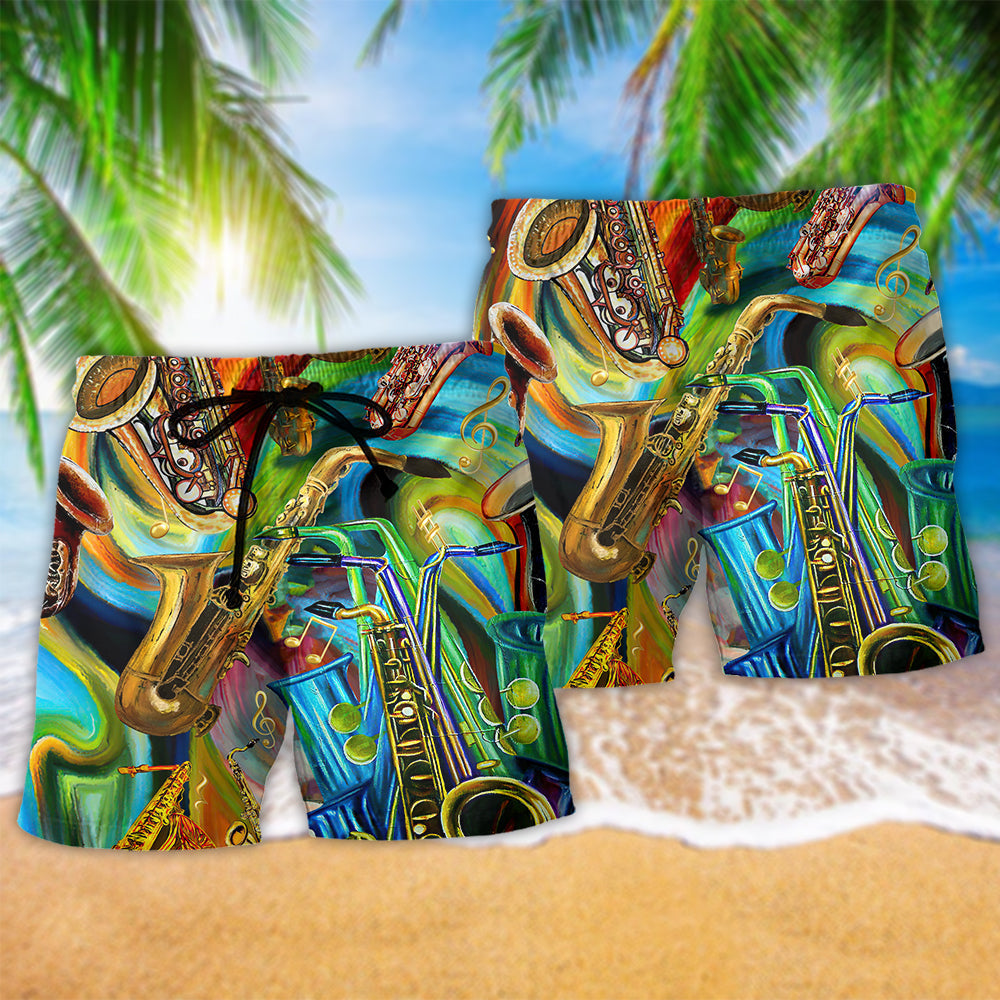 Saxophone Music Second Language Beach Shorts Artwork Detail For Music Lovers And Gift Giving