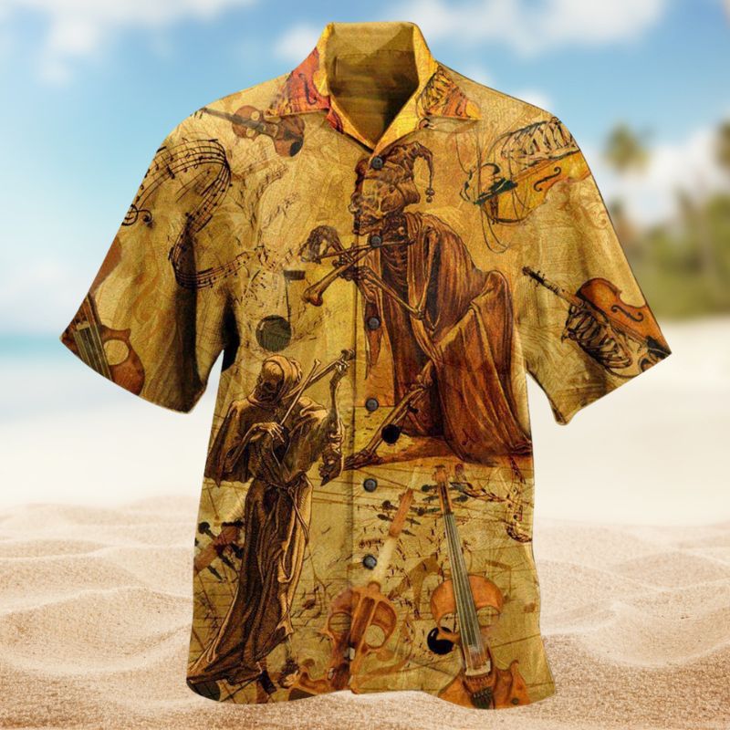 Music Violin Fiddle Hawaiian Shirt For Creative Performers, Coastal Trips, And Casual Everyday Wear