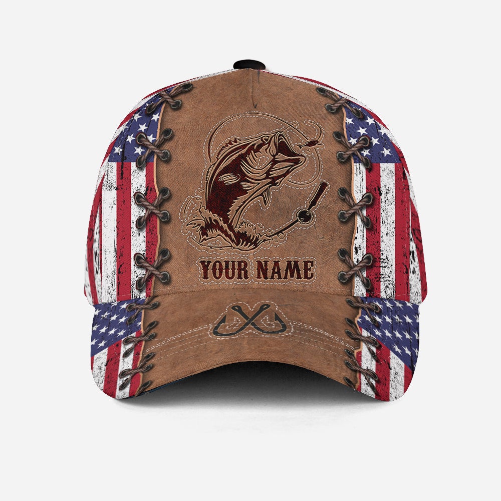 Custom Fishing Leather Pattern American Personalized Classic Cap For Outdoor Travel Festivals And Relaxed Everyday Wear