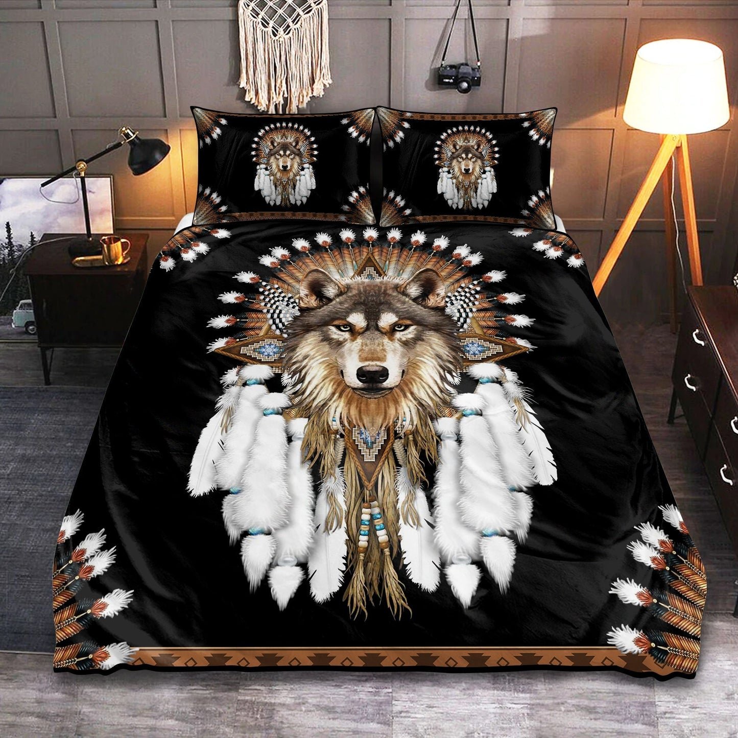 Native American Wolf Bedding Cover For Nature Bedroom Decor