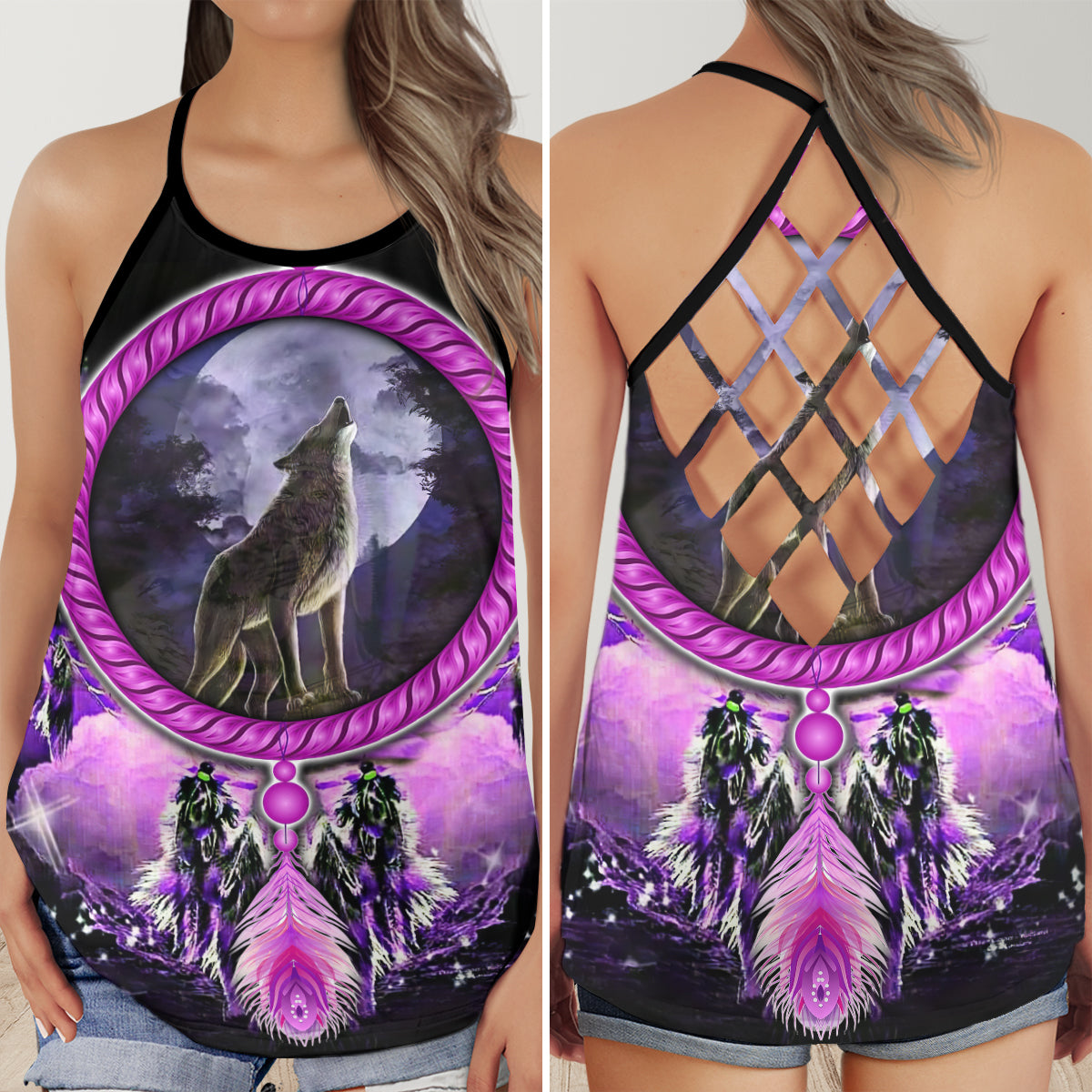 Peace Love Wolf Spirit Hollow Tank Top For Yoga Workouts And Festival Wear