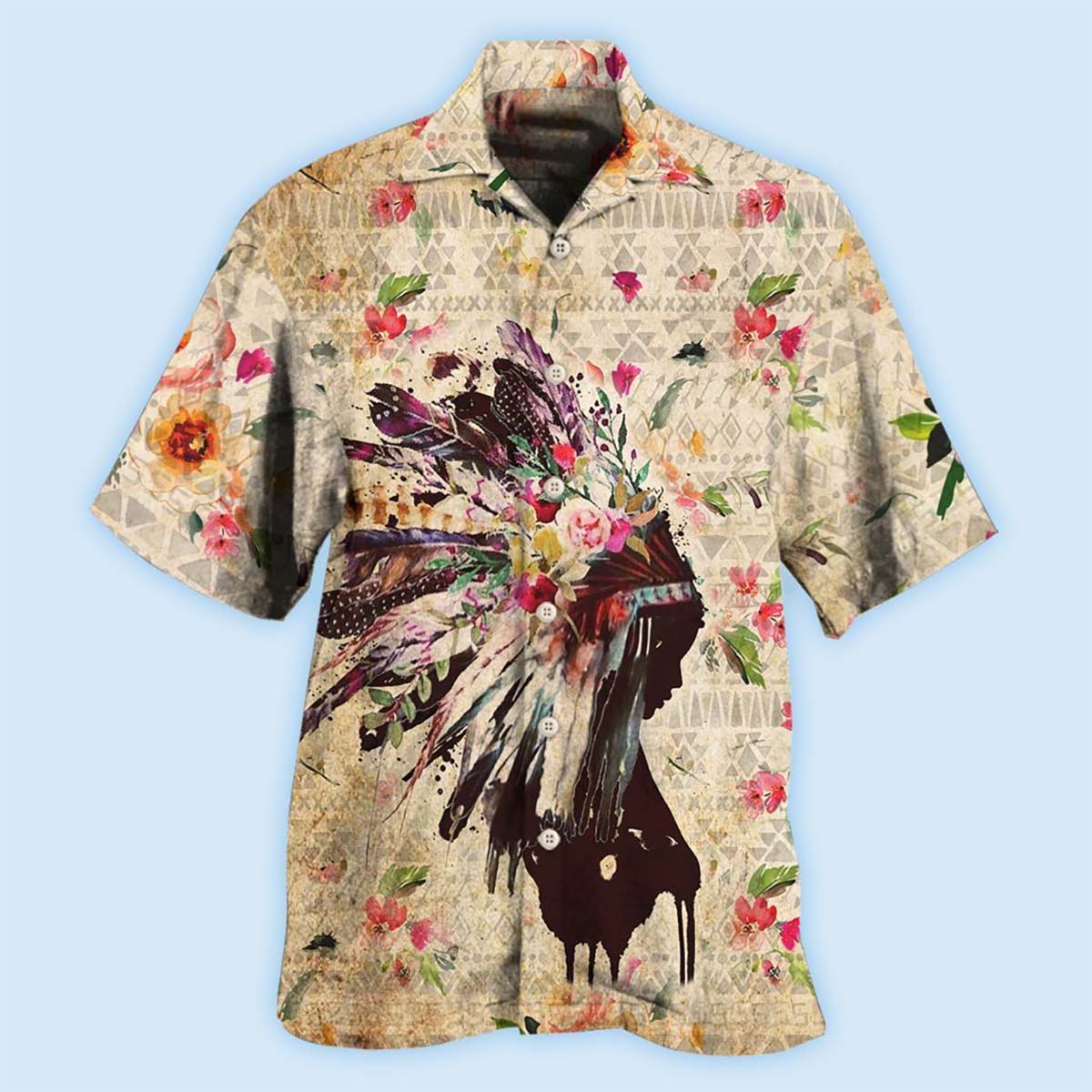 Bohemian Floral Girl Hawaiian Shirt Pattern Detail For Vacation Travel And Daily Wear