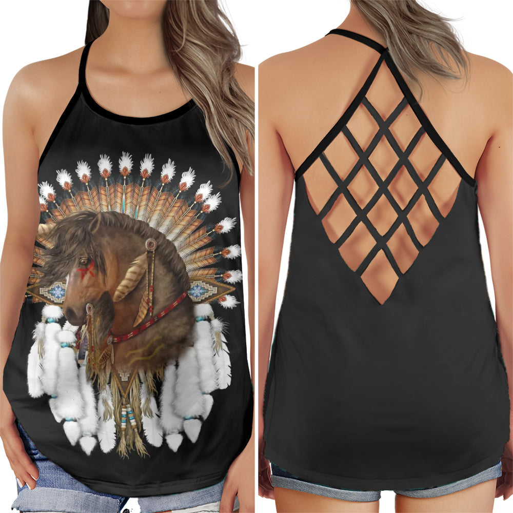 Native Horse Dream Feather Hollow Tank Top For Yoga Workouts And Casual Wear