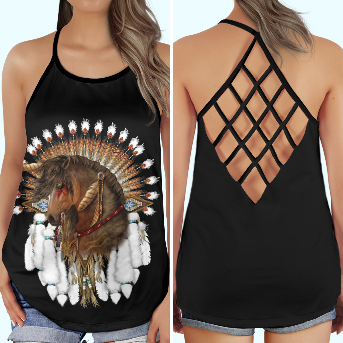 Horse Dream Black Hollow Tank Top For Yoga Workouts And Casual Wear