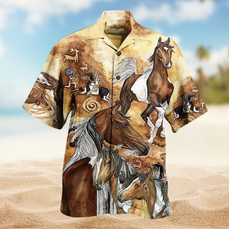 Native Horses Run Away Hawaiian Shirt For Resort Trips, Coastal Parties, And Warm Weather Style