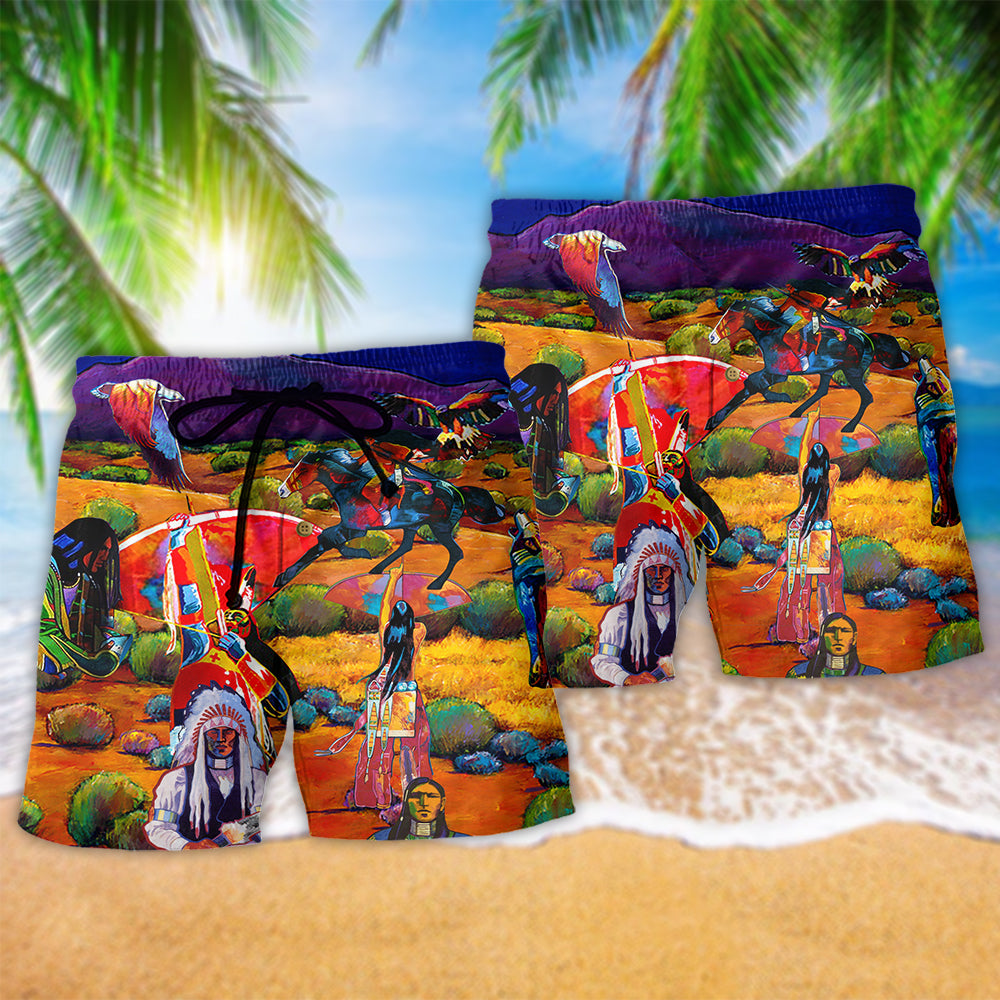 Native Inspired Human Love Red Tone Beach Shorts For Coastal Adventures And Relaxed Summer Wear