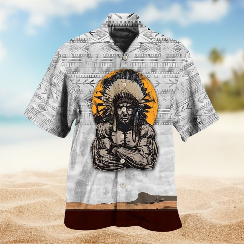Traditional Heritage Portrait Strong Fierce Hawaiian Shirt For Resort Trips, Coastal Parties, And Warm Weather Style
