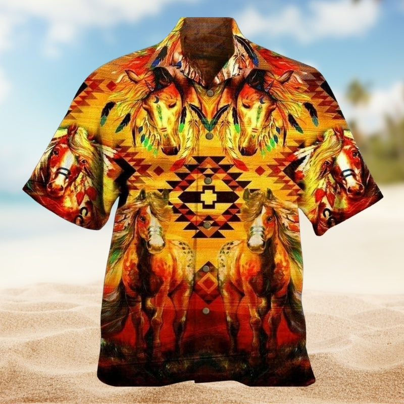 Southwestern Geometric Peace Hawaiian Shirt For Resort Holiday, Summer Vacation, And Island Inspired Style