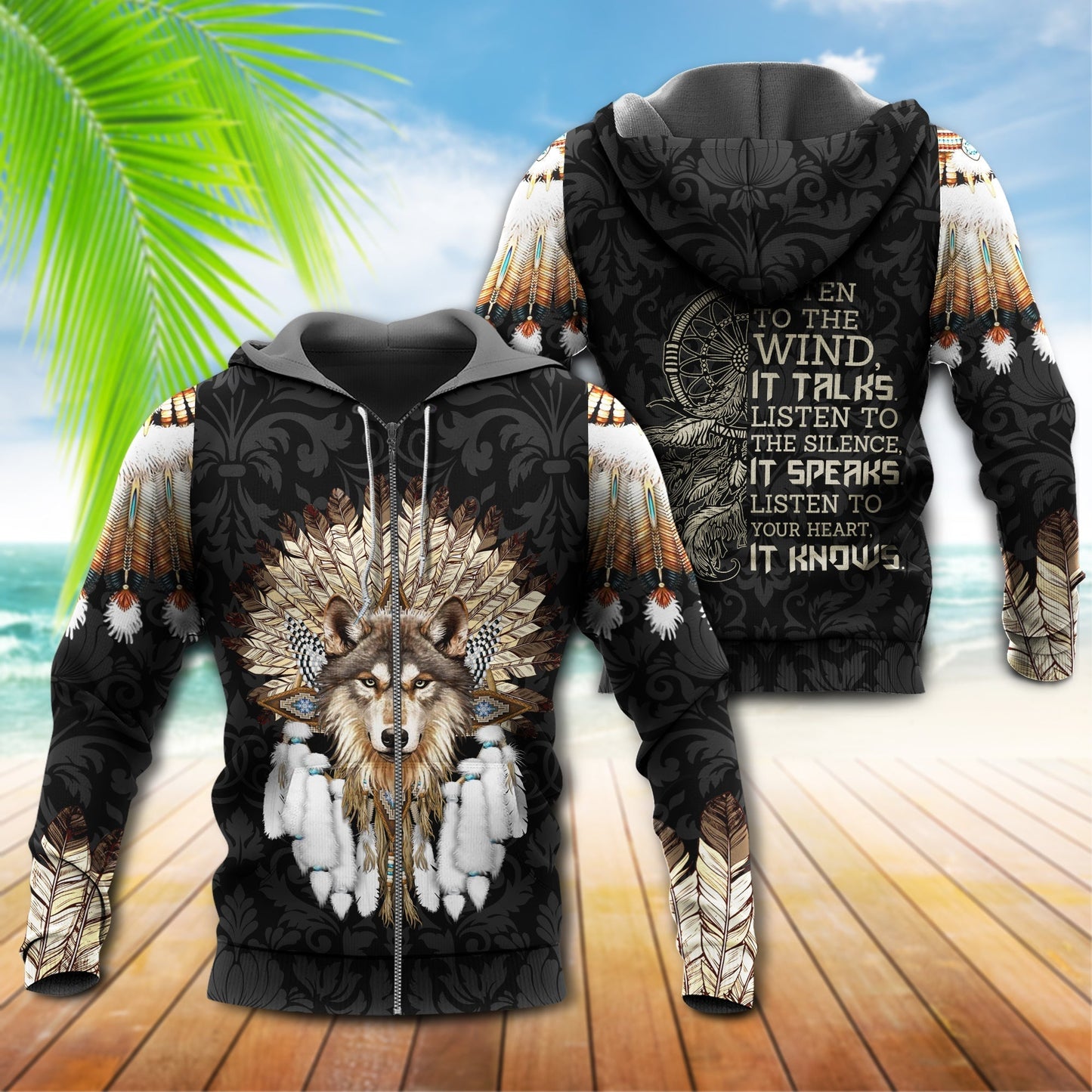 Native Wolf Listen Wind Hoodie For Cultural Appreciation Events Casual Wear And Thoughtful Gifting