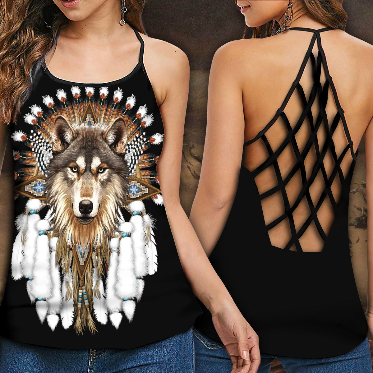 Black Wolf Nature Lover Hollow Tank Top For Yoga Workouts And Casual Wear