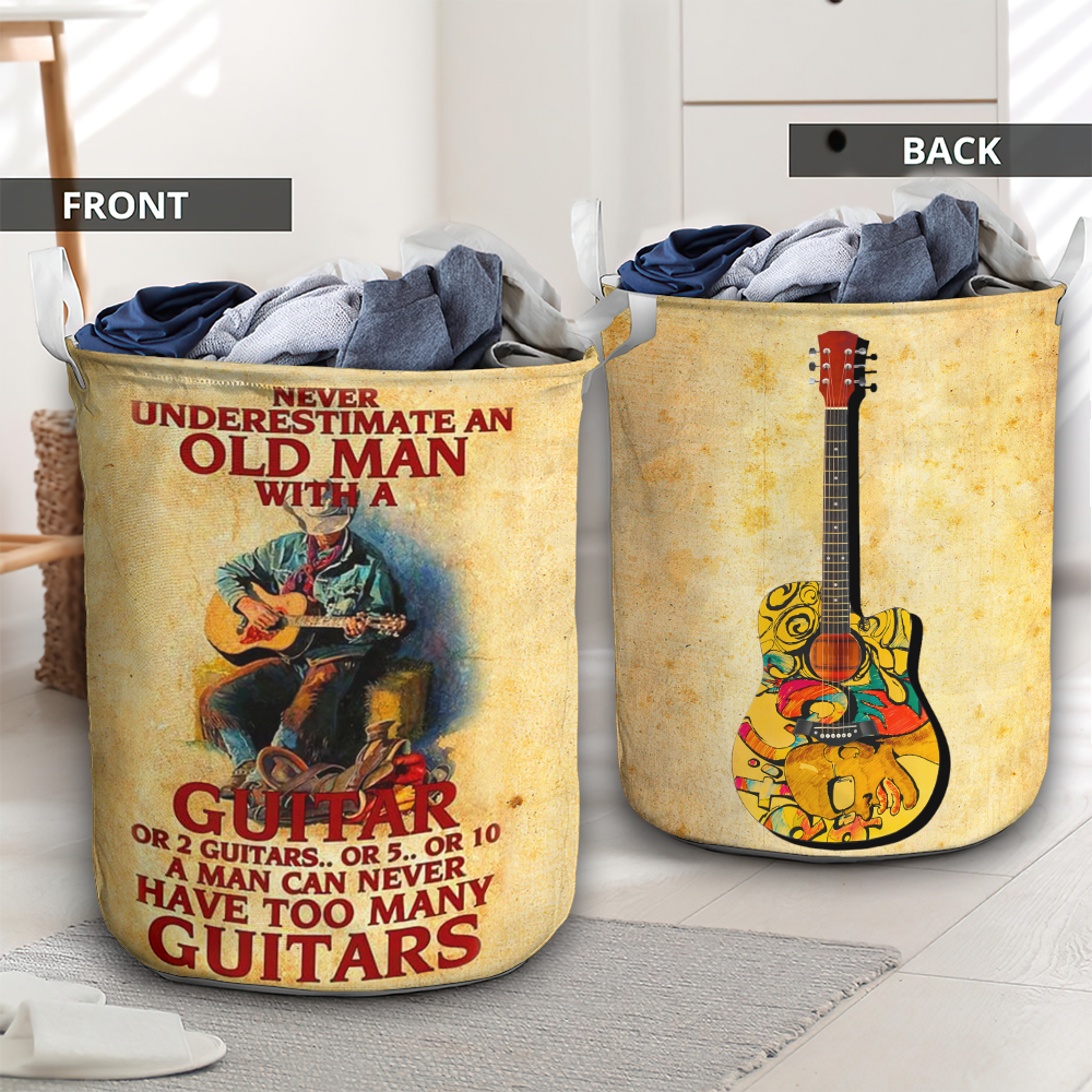 Never Underestimate An Old Man Guitar Laundry Basket For Bathroom Bedroom Storage