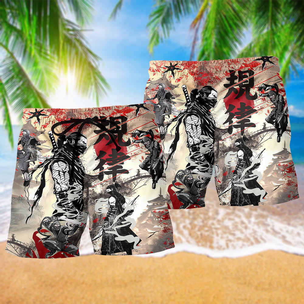 Ninja Beach Shorts Pattern Detail For Resort Wear And Weekend Casual Style