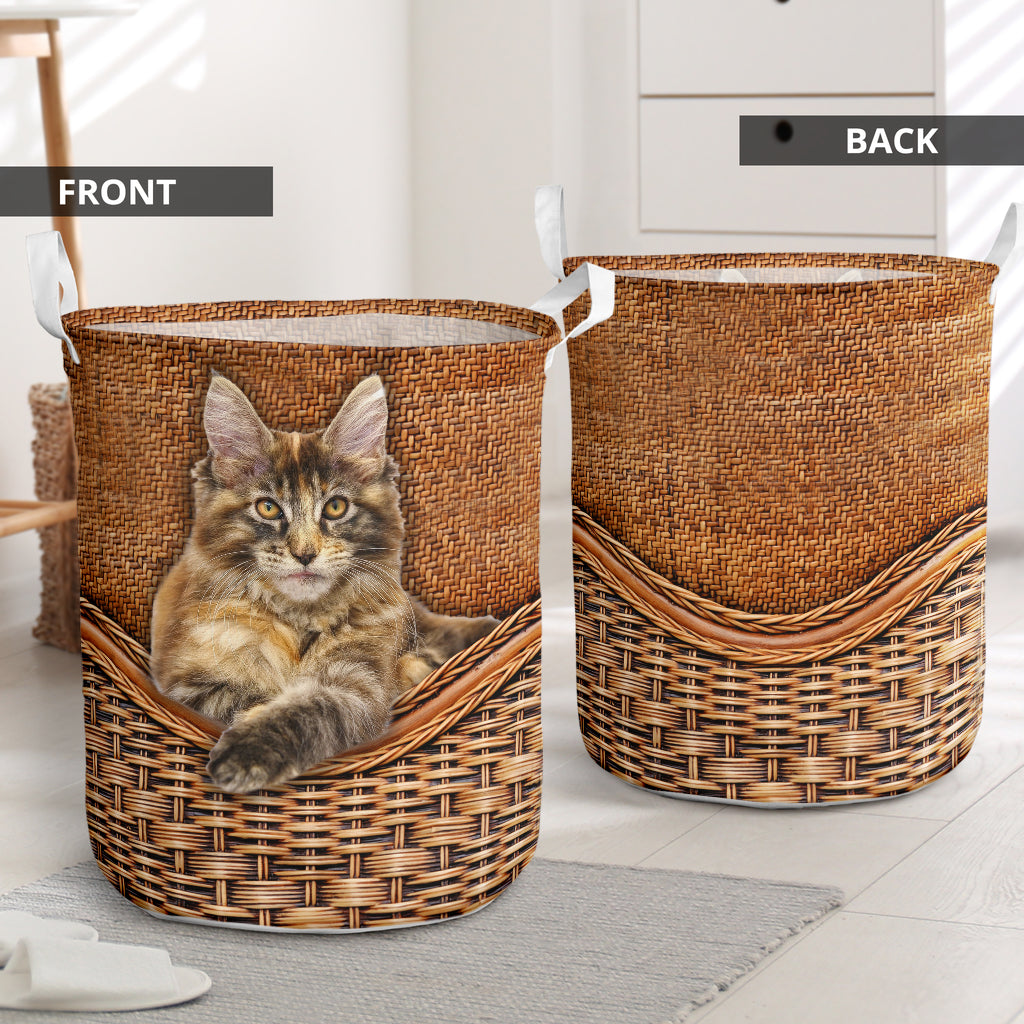 Cat Norwegian Forest Cat Rattan Texture Laundry Basket For Room Home Organizer