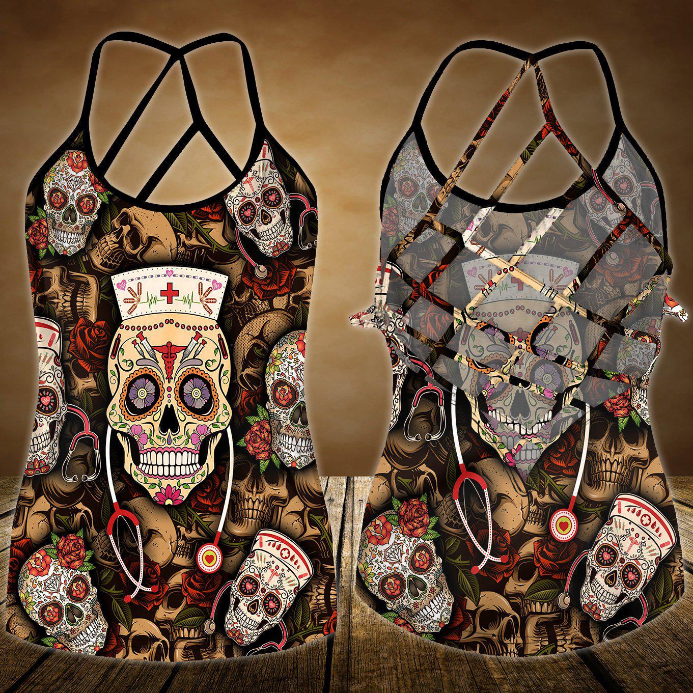 Nurse Strength Hollow Tank Top For Yoga Workouts And Casual Wear
