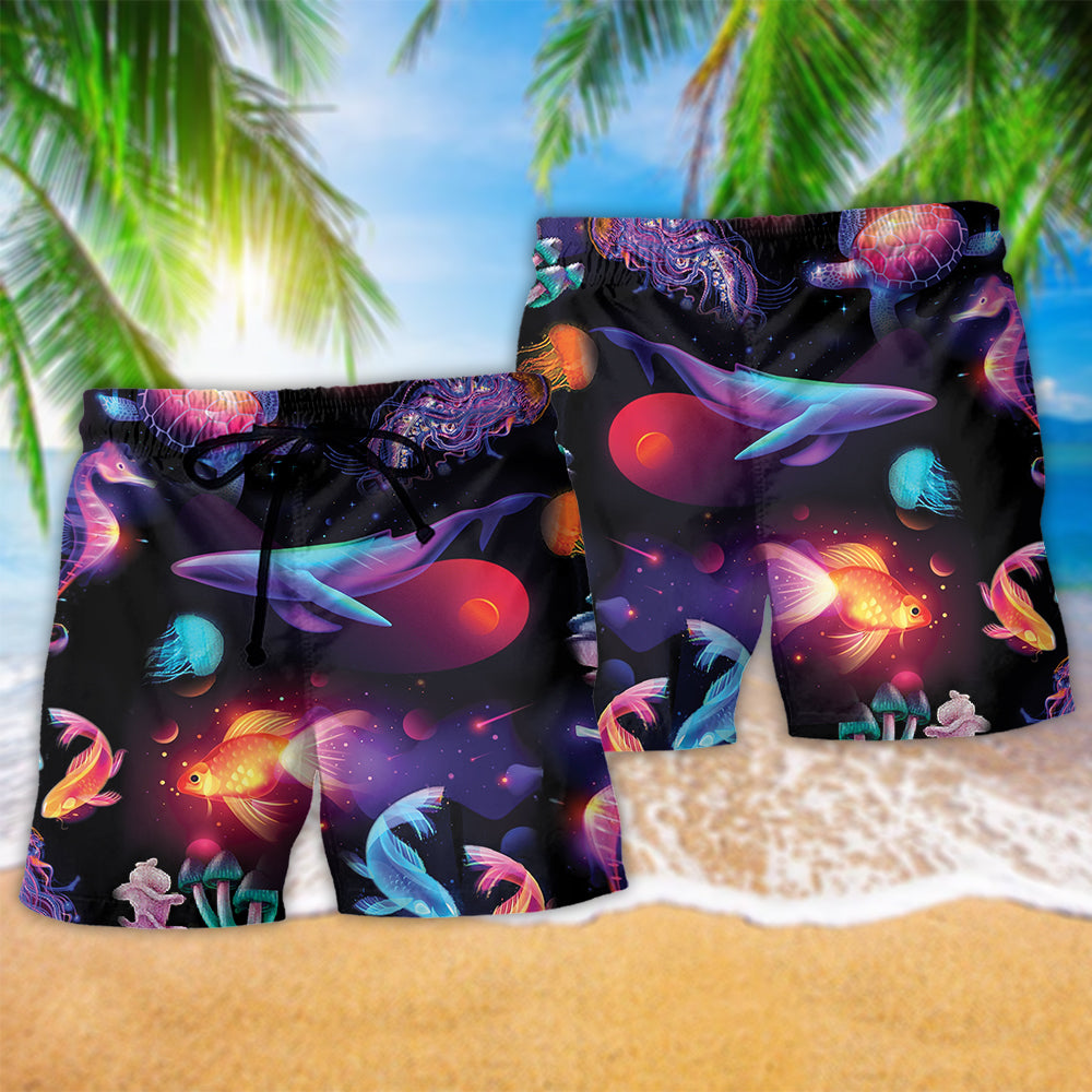 Ocean Fish Turtle World Beach Shorts Pattern Detail For Coastal Travel And Leisure And Relaxation