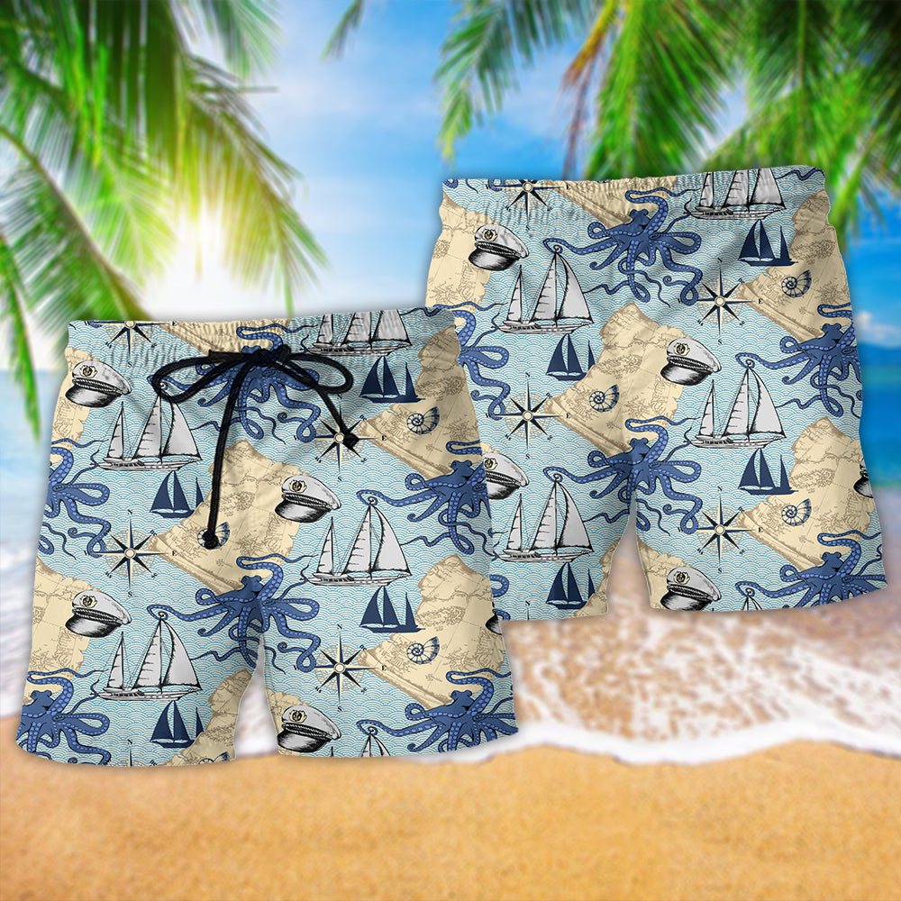 Ocean Octopus Minimal Beach Shorts Artwork Detail For Casual Warm Weather Outfits