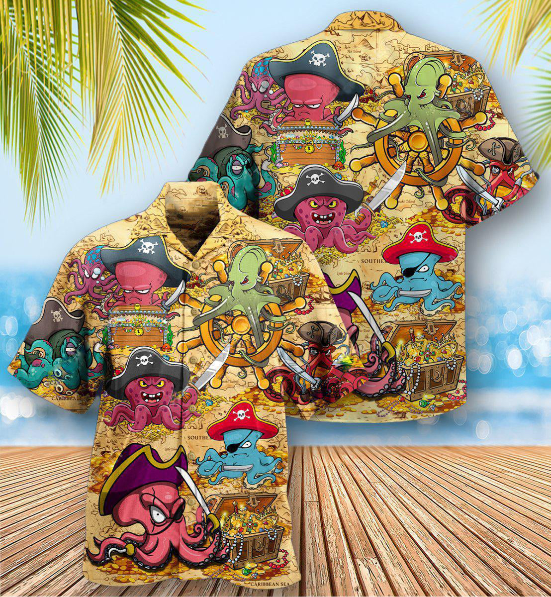 Octopus Captain Pirates Hawaiian Shirt Artwork View For Coastal Escapes And Resort Style