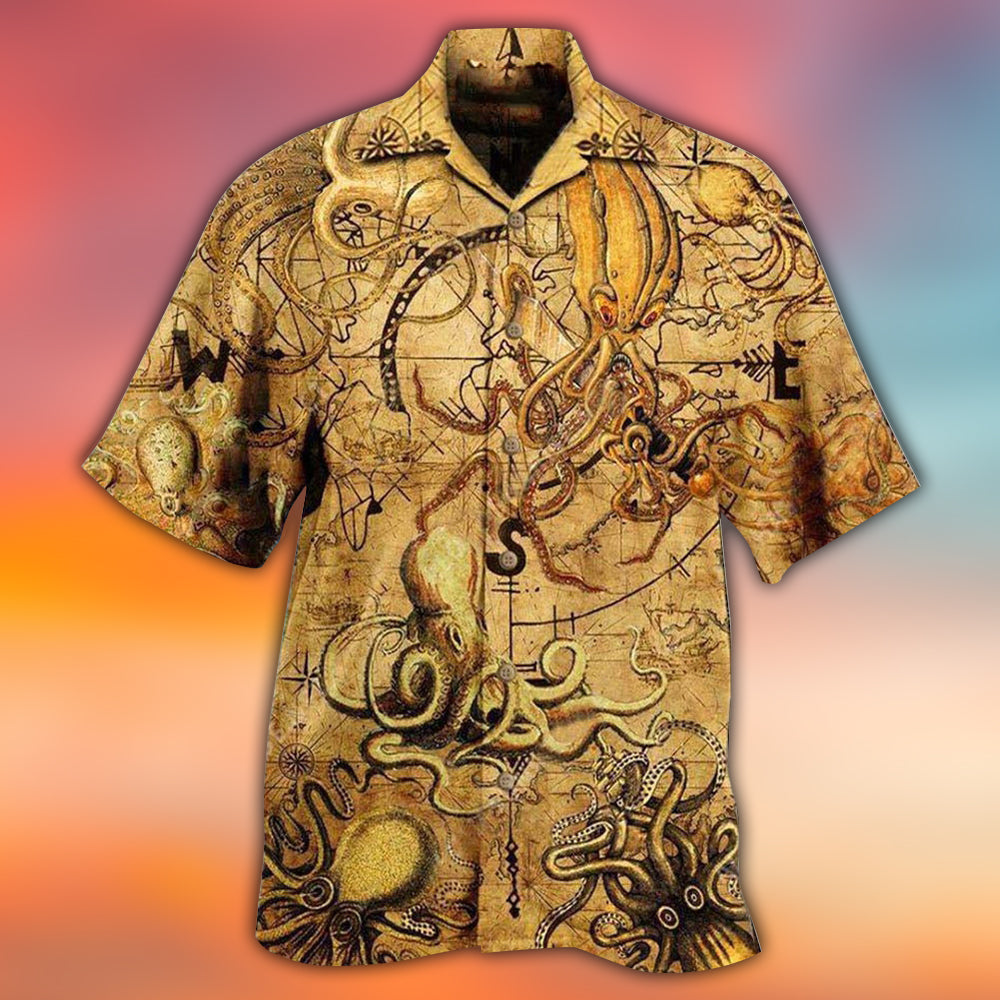 Vintage Octopus Hunting Treasure Hawaiian Shirt For Warm Weather Adventures And Everyday Comfort