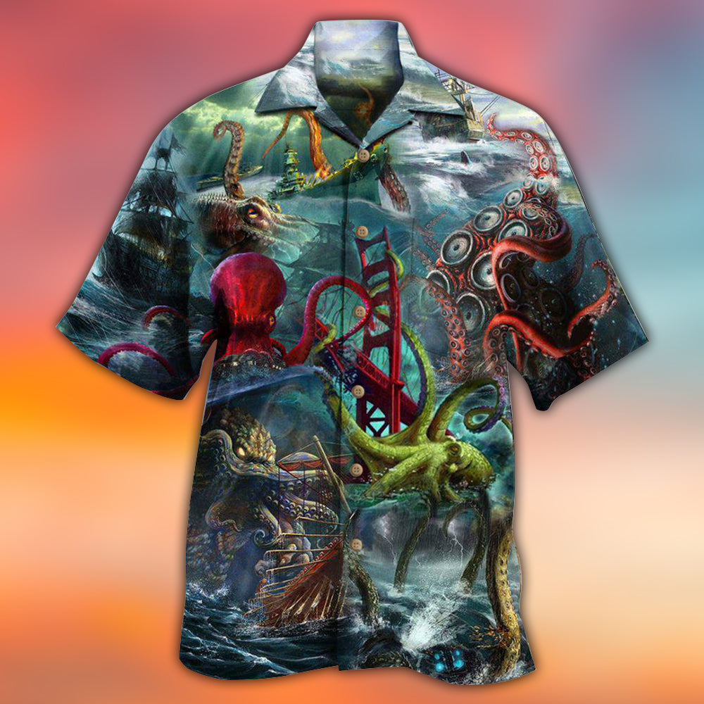 Octopus Seas Day Hawaiian Shirt Design View For Resort Travel And Thoughtful Gifting