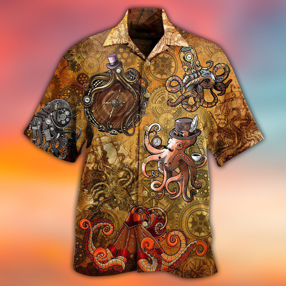 Steampunk Vintage Octopus Hawaiian Shirt For Beach Parties And Weekend Getaways