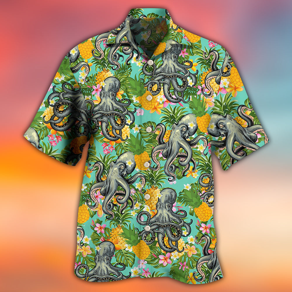 Tropical Peace Octopus Hawaiian Shirt With Detailed Graphic For Tropical Parties Vacation Travel And Casual Summer Style