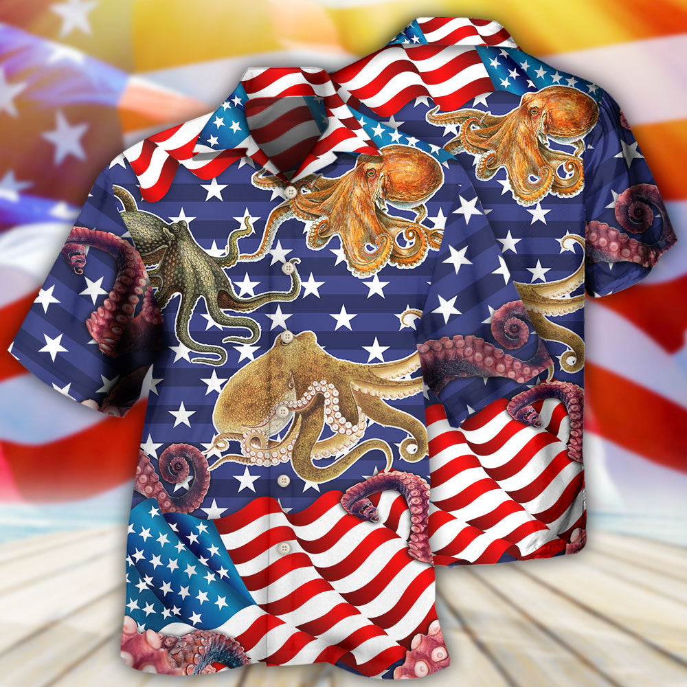 Octopus Independence Day USA Flag Hawaiian Shirt Design View For Resort Travel And Thoughtful Gifting