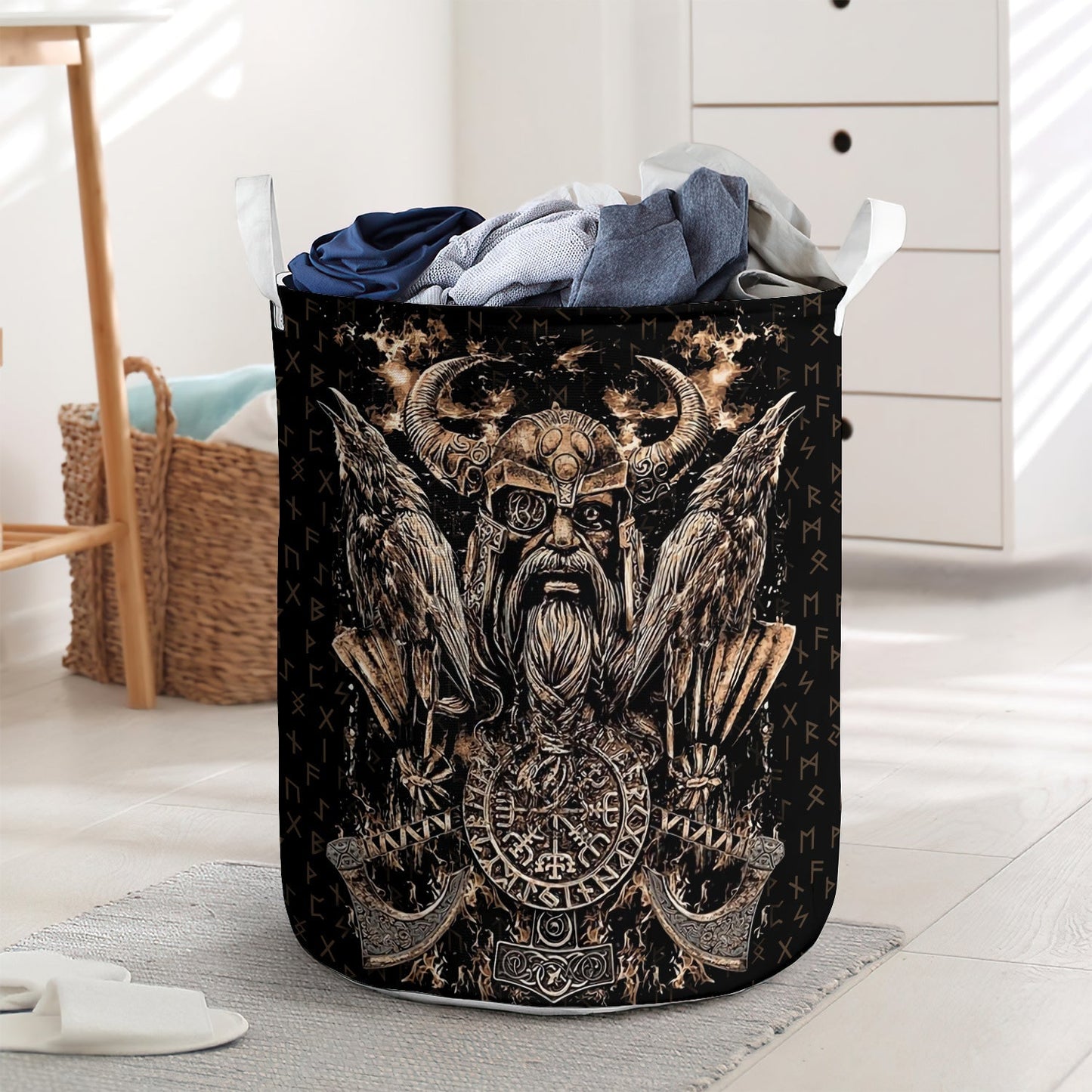 Viking Odin With Hugin And Munin Laundry Basket For Bathroom Bedroom Storage