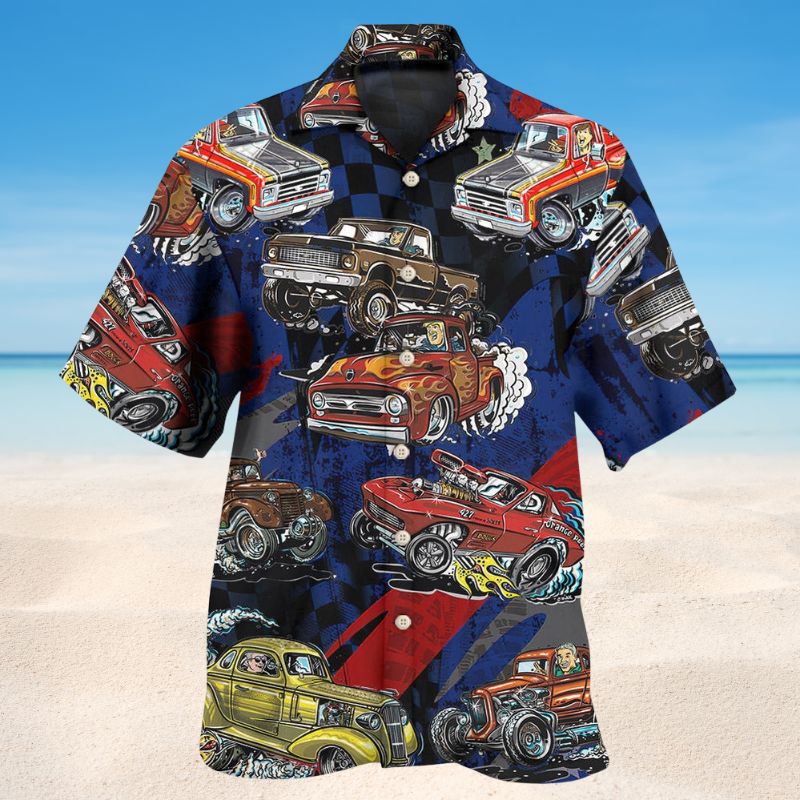 Road Racing Hawaiian Shirt For Summer Vacation, Beach Travel, And Casual Wear