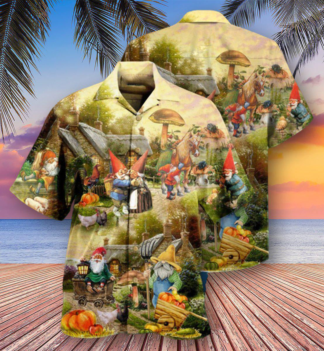 Garden Gnome And Farm Life Hawaiian Shirt With Detailed Graphic For Warm Weather Adventures Parties And Daily Comfort