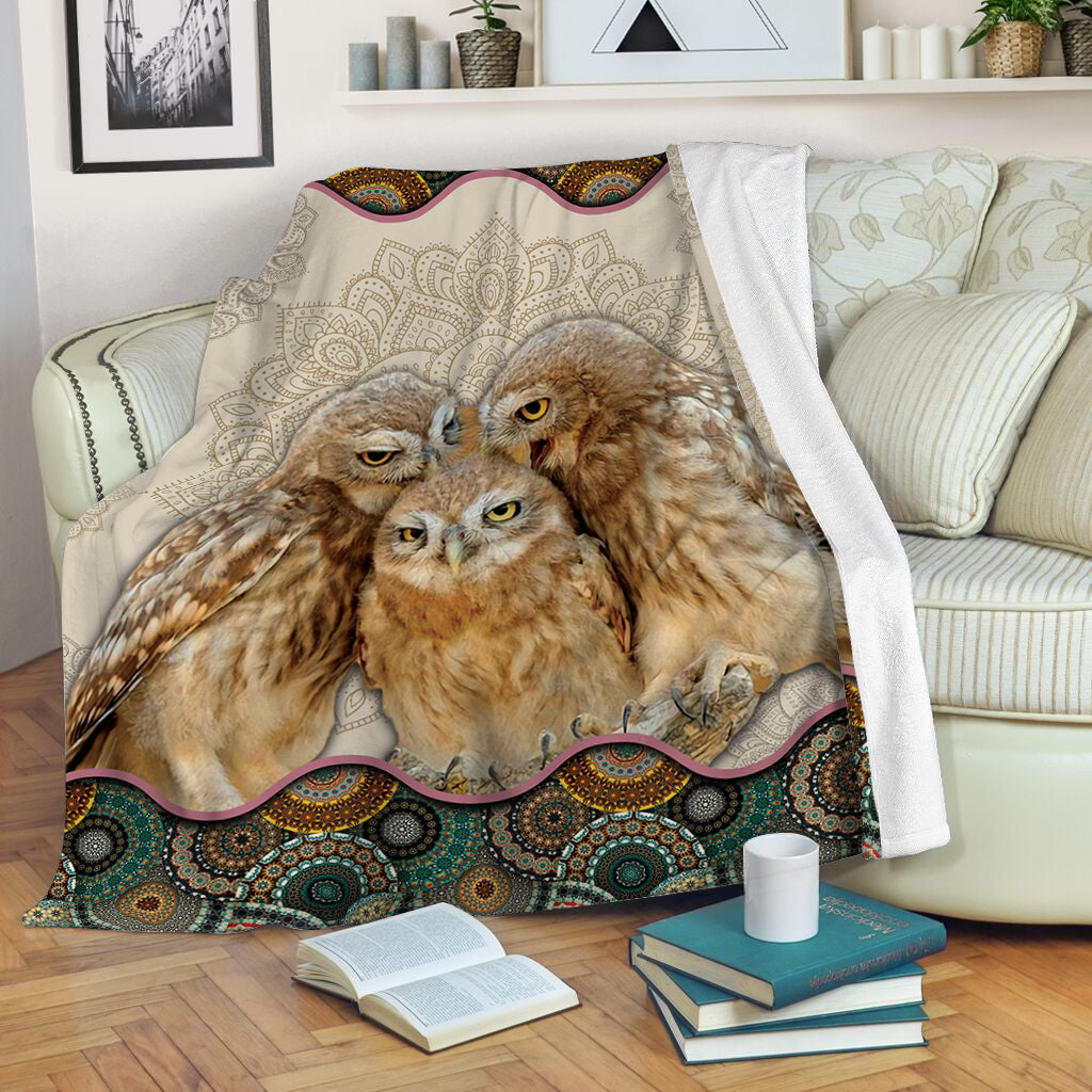 Owl Family Vintage Mandala Flannel Blanket For Cozy Bedroom Sofa Decor