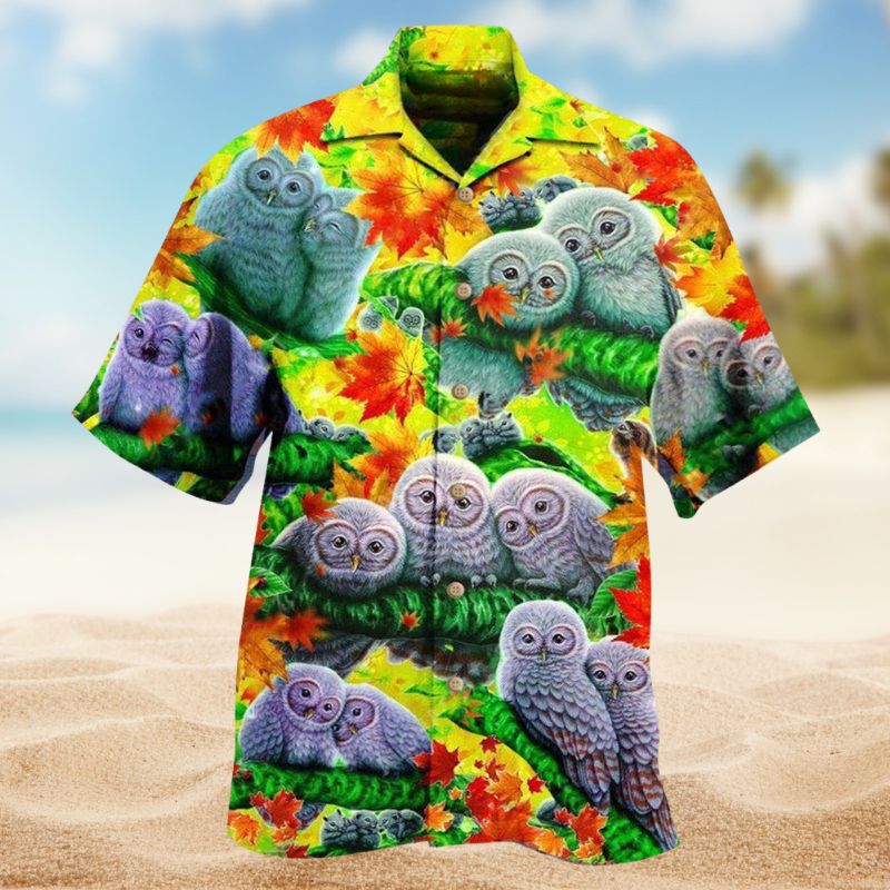 Owl Family Hawaiian Shirt For Summer Vacation, Beach Travel, And Casual Wear