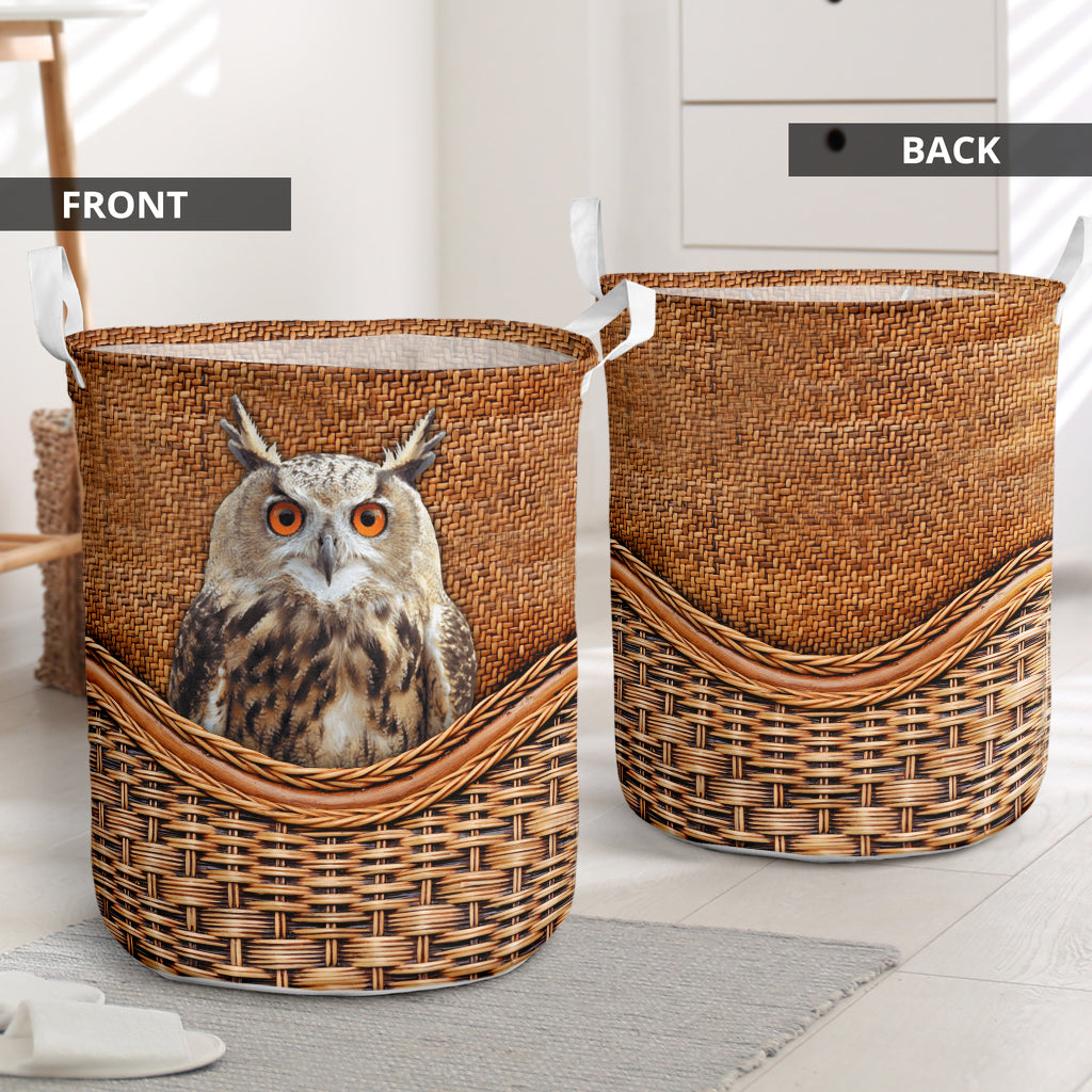 Owl Rattan Texture Laundry Basket For Room Home Organizer
