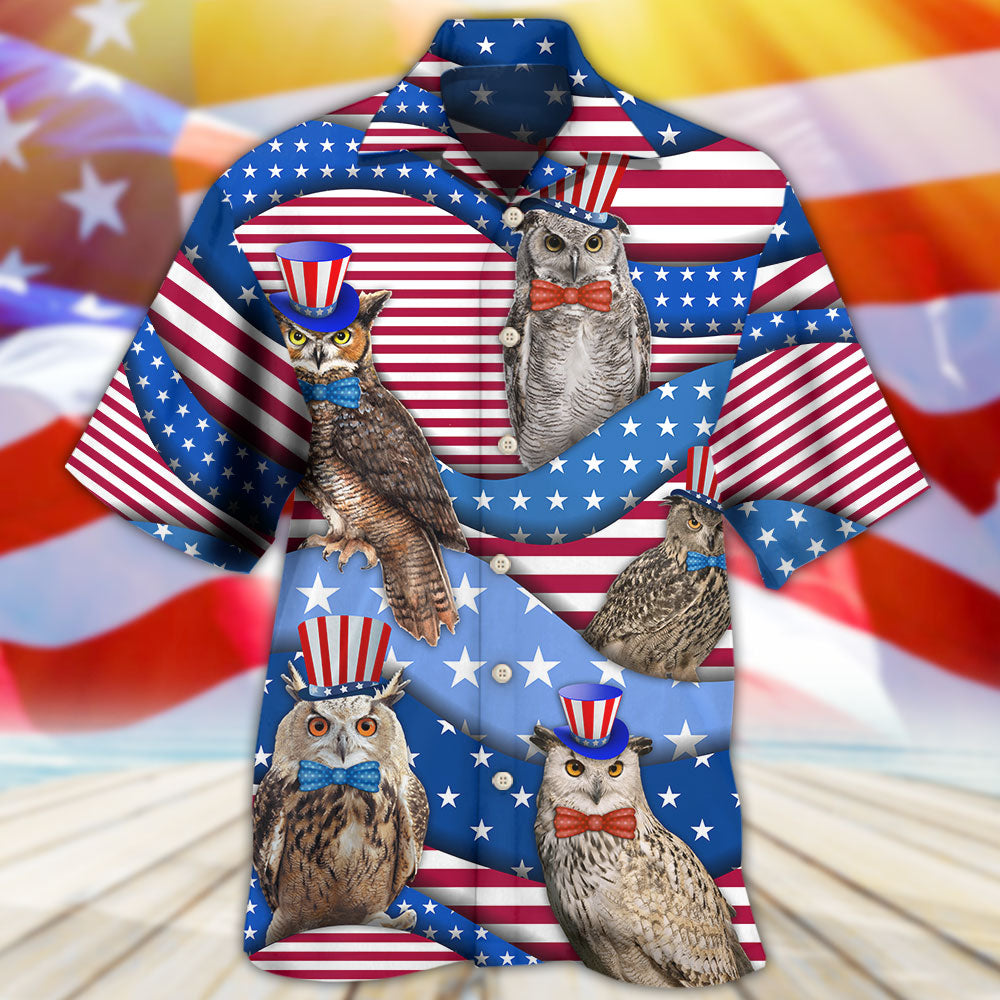 Owl USA Flag Independence Day Hawaiian Shirt For Beach Parties And Weekend Getaways