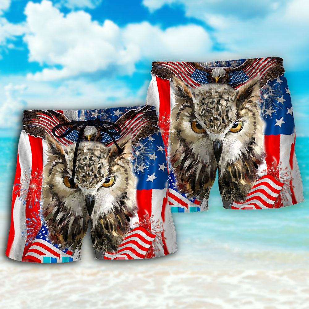 Owl USA Independence Day Celebration Beach Shorts For Warm Weather Travel And Everyday Comfort
