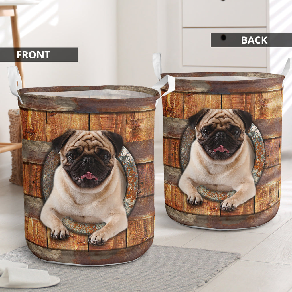 Cute Pug Wood Laundry Basket For Bathroom Bedroom Storage
