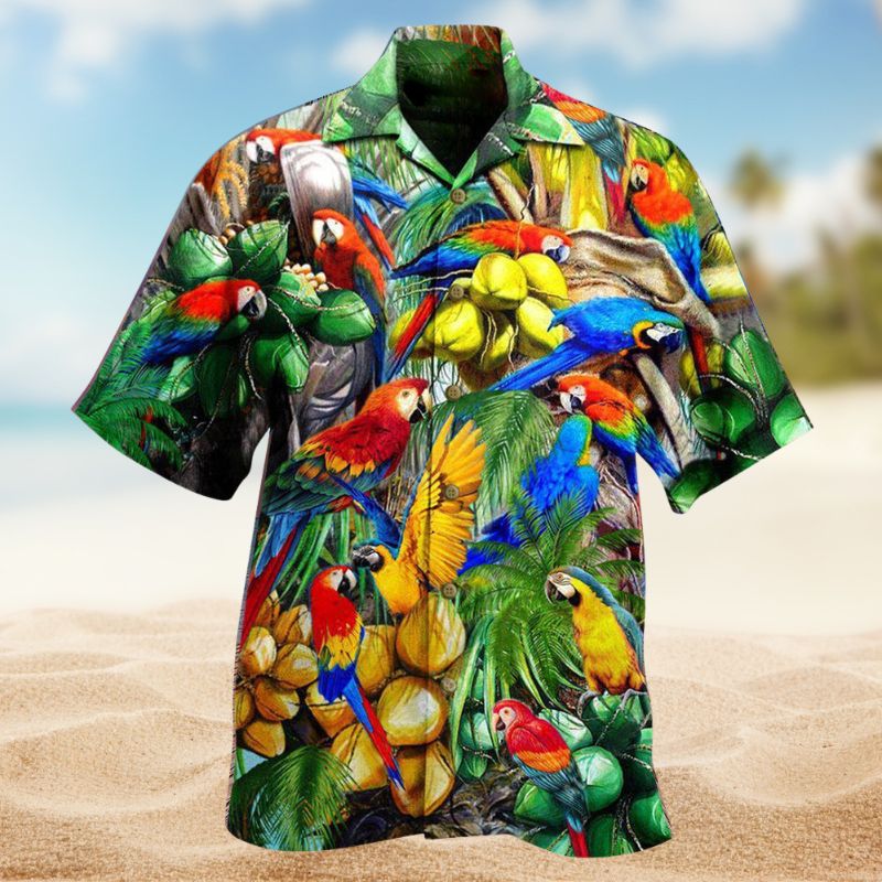 Parrot Coconut Holic Hawaiian Shirt For Resort Trips, Coastal Parties, And Warm Weather Style