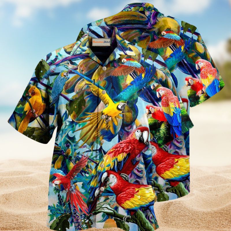 Parrot Papaya Hawaiian Shirt For Island Vacations, Weekend Events, And Relaxed Everyday Outfits