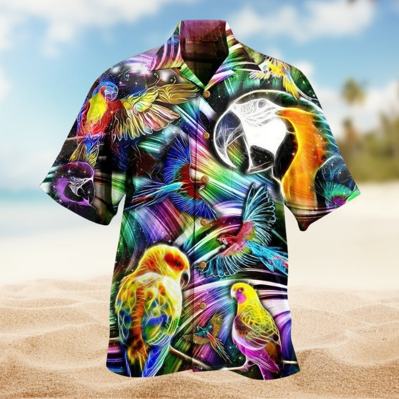 Tropical Parrot Hawaiian Shirt For Island Adventure, Cruise Journey, And Casual Outdoor Style