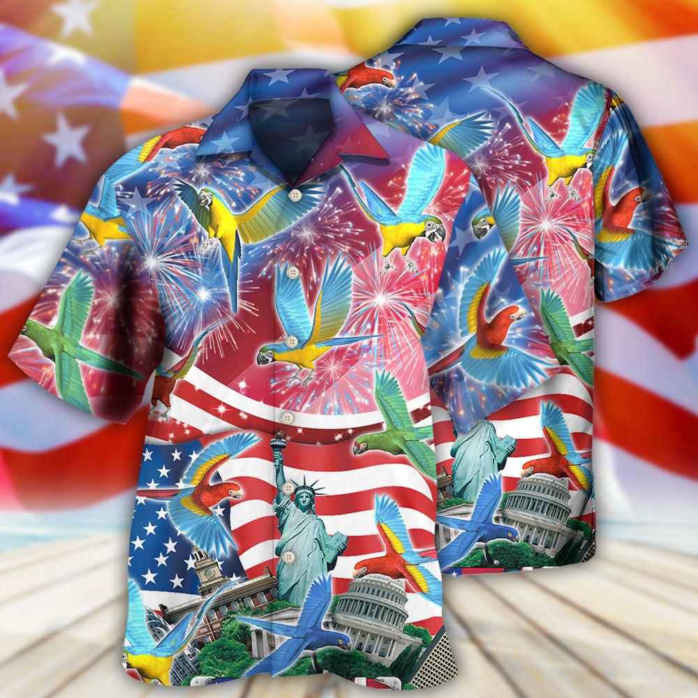 Parrot American Flag Independence Day Hawaiian Shirt Design Detail For Sunny Adventures And Casual Wear